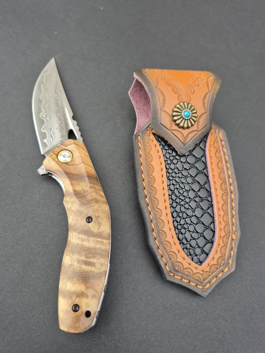 Сгъваем джобен нож,дамаска стомана,съчмен лагер,Flipper Outdoor,SD15