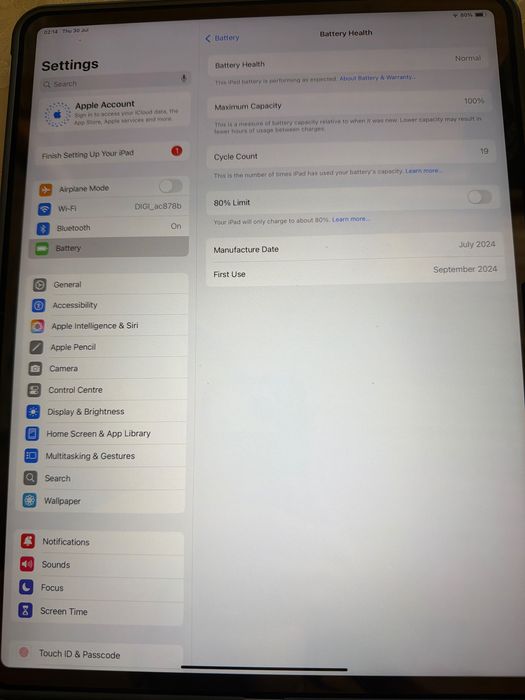 Apple iPad Air 13” M2 128GB Wi-Fi 2024 – impecabil, capacitate baterie 100%