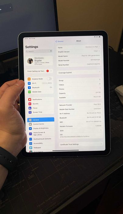 iPad Air 4 Wifi + Cellular ( varianta cu e-sim ) 64GB Sky Blue 10.9"