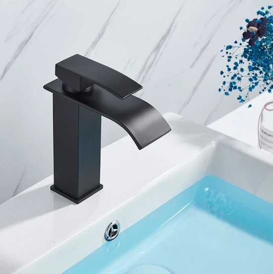 Baterie Cascada Lavoar Chiuveta Baie Bucatarie Modern Neagra Scurta