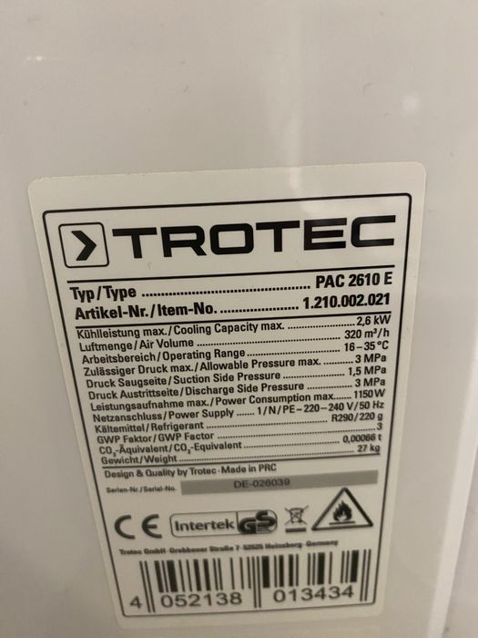 Amanet Next Generation/ Aparat aer conditionat portabil Trotec