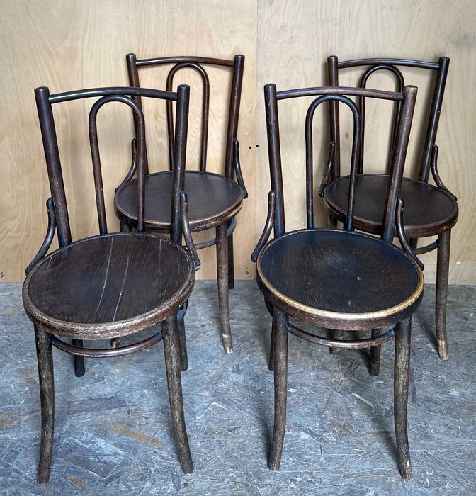 4 buc Scaun Vintage stil Thonet cu sezut rotund; Scaun din lemn masiv