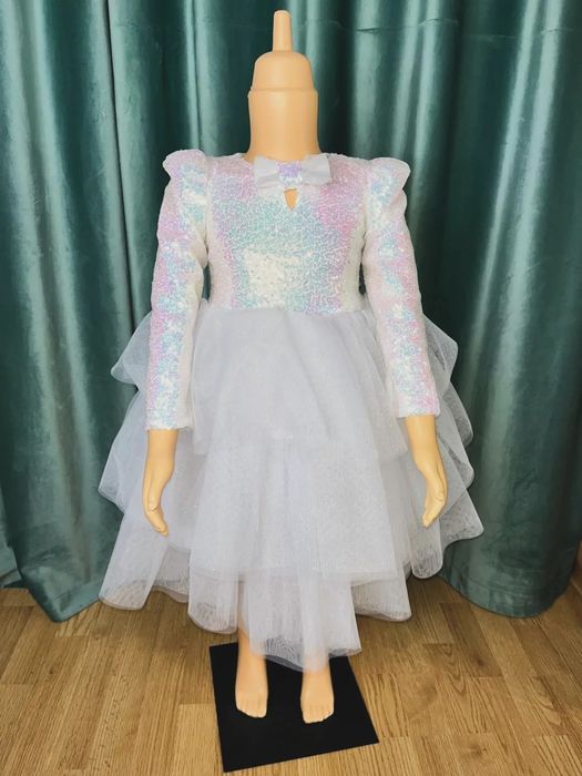 Белое платье Блестящее платье Снежинка платье Пышное платье