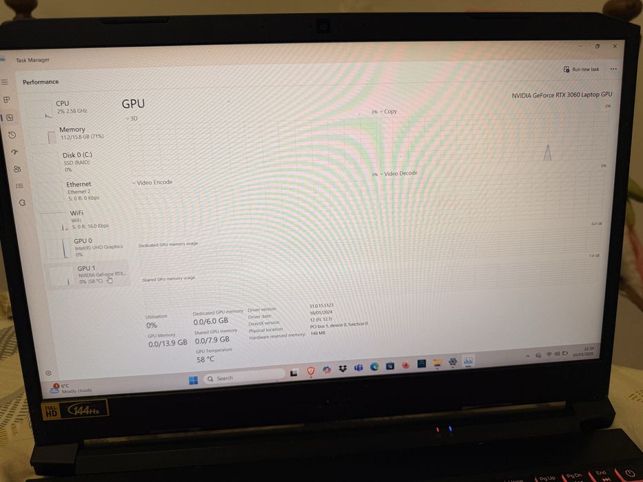 Laptop Gaming Acer Nitro 5 I7/RTX 3060/16GB RAM/1 TB/ 144Hz