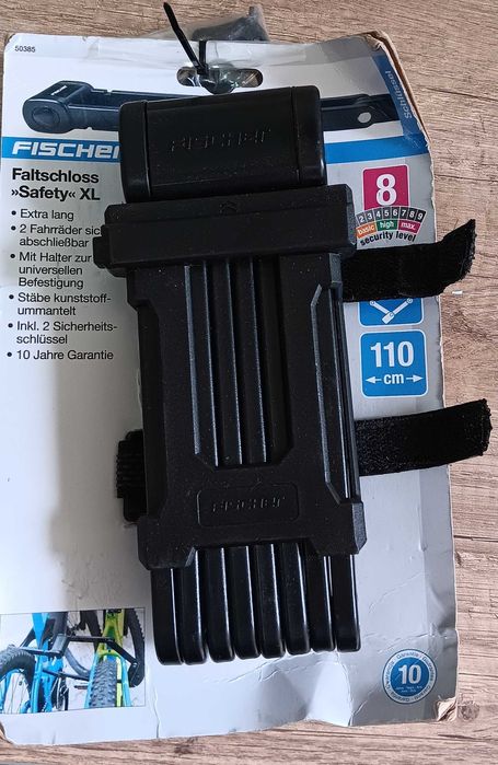 Сгъваема ключалка FISCHER XL 110 см със скоба за 1 или 2 велосипеда!