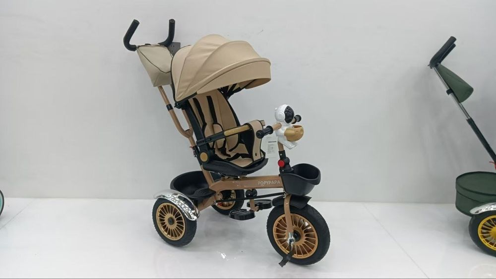 Велоколяска детская POPYPAPA 3-в-1 с резиновыми колёсами и ручкой