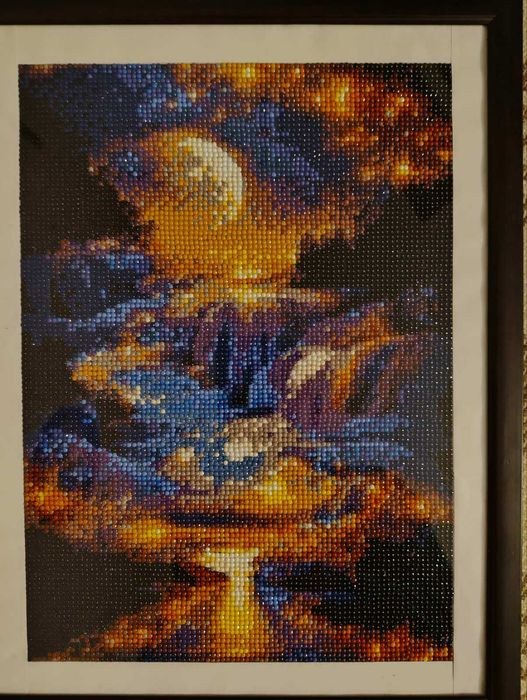 Диамантен гоблен "Лунен водопад", Поднос от рисувано стъкло Lefard