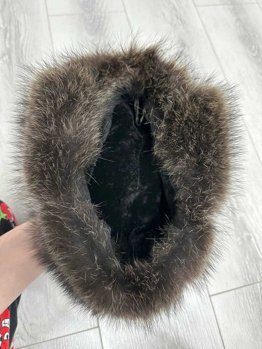 Дублёнка и шапка ушанка мех енот