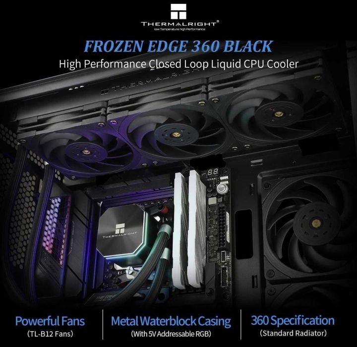 Cooler CPU lichid Thermalright Frozen Edge 360 ventilatoare PWM,viteză pompă 3300 RPM,rulment S-FDB,AMD AM4/AM5,Intel LGA1150/1155/1200/1700/2011