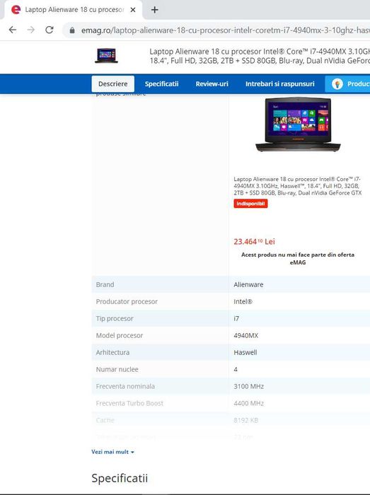 laptop gaming ALIENWARE ,intel core i7,  display de 17,3", ram 24 gb