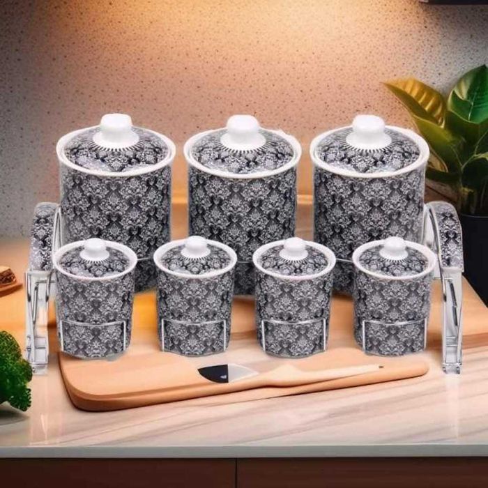 Порцеланови буркани+метална стойка 7бр