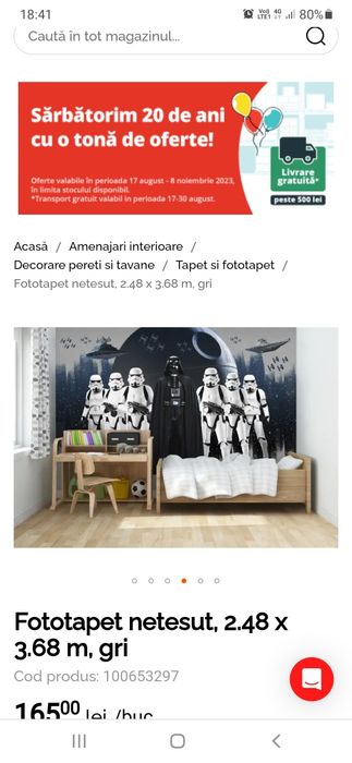 Fototapet netesut, 2.48 x 3.68 m, gri Războiul stelelor