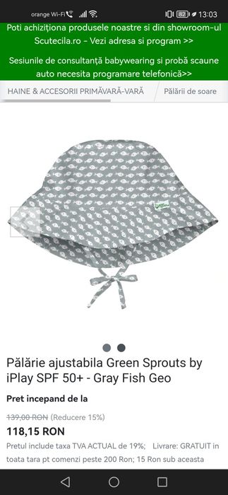 Pălărie soare bebeluși 0-6 luni