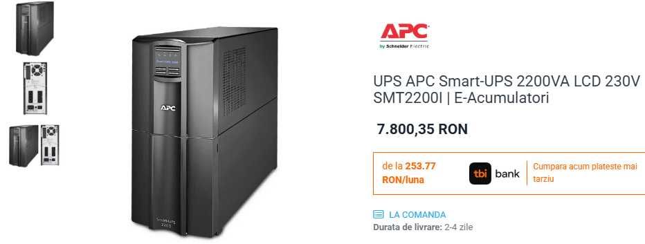 UPS APC cu display si SINUSOIDA PURA intre 750VA-16kVA, deci inclusiv pt case intregi (American Power Convertion - SMT, SRT sau Symmetra) 650-10000RON