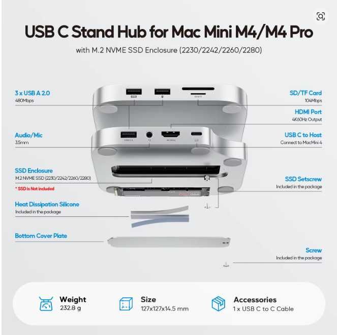 Dock SSD pentru Mac Mini M4 stand dock Pulwtop SSD HUB