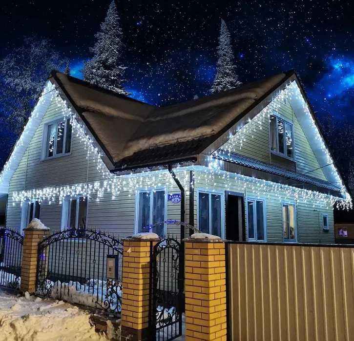 Коледни външни лампички LED завеса с гръмотевичен флаш