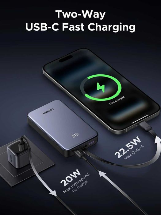 UGREEN 20000mAh 22.5W встроенным кабелем Type-C. Есть доставка