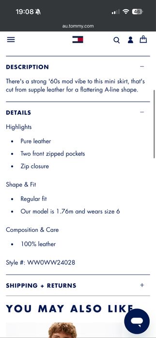 Черна кожена пола tommy hilfiger естествена кожа