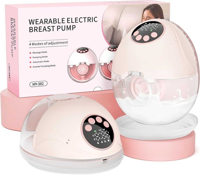 2buc Pompă de sân electrică portabilă, pompă de sân electrică, hands-free, 4 moduri, 12 niveluri, cu flanșă confortabilă