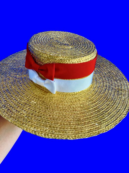 Pălărie aurie de paie model canotieră, unicat