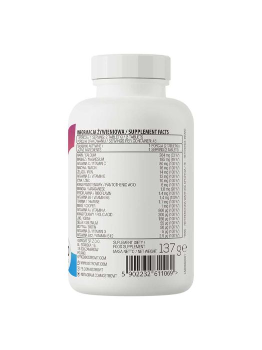 Vitaminlar va minerallar kompleksi OstroVit 100% Vit&Min, 90 tabletka