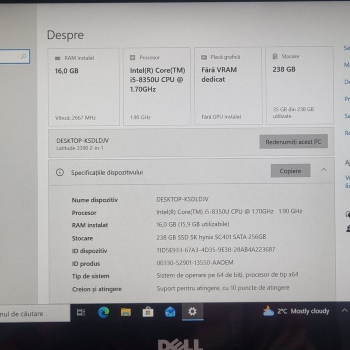 Dell I5-8350U, 16Gb ram
