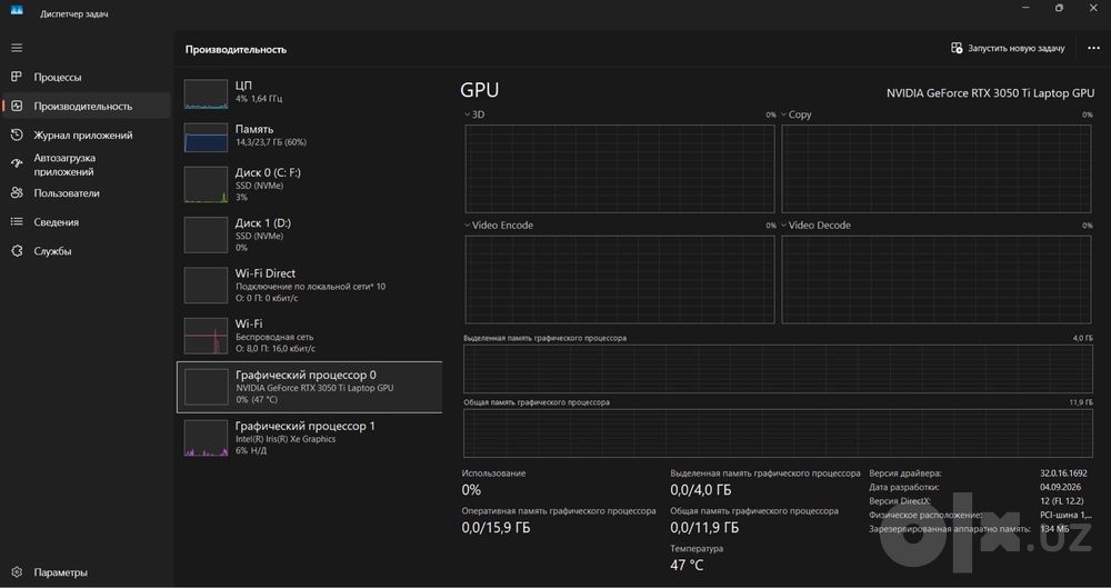 Acer nitro 5/i7 12700H/RTX3050 Ti/ DDR 4 24GB/ NVMe 1.5 TB
