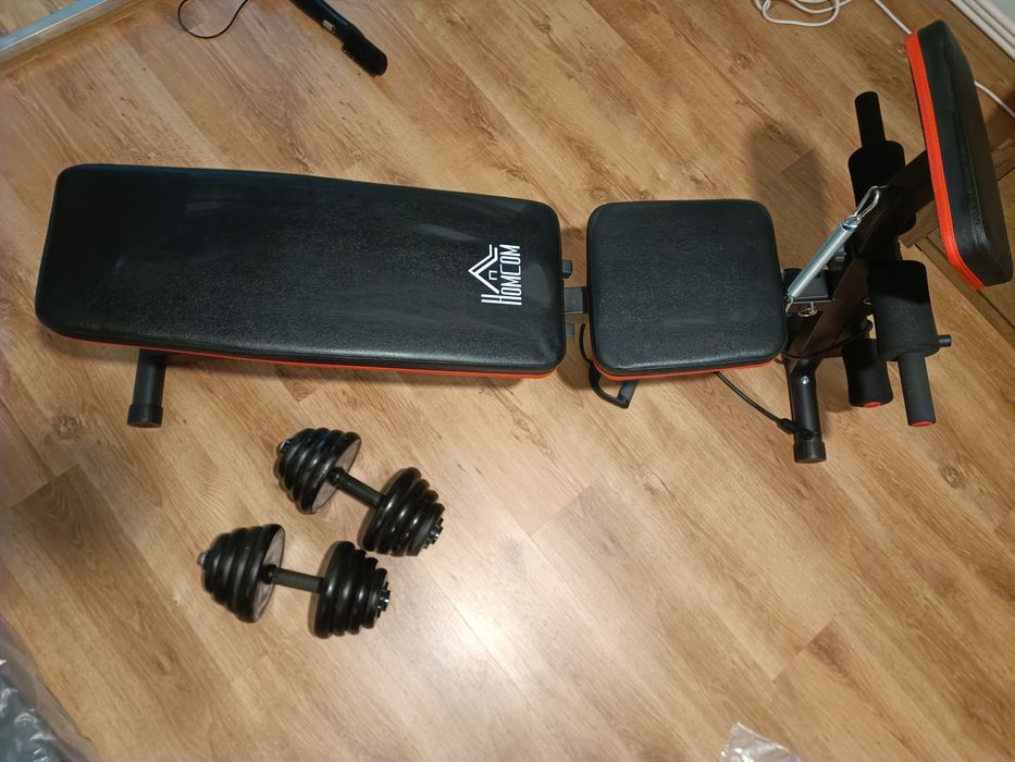 Bancă fitness plus 2 gantere de 10 kg