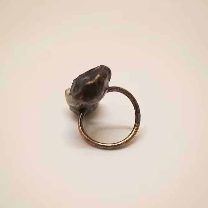 Inel din cupru ars cu 2 cristale de topaz și citrin