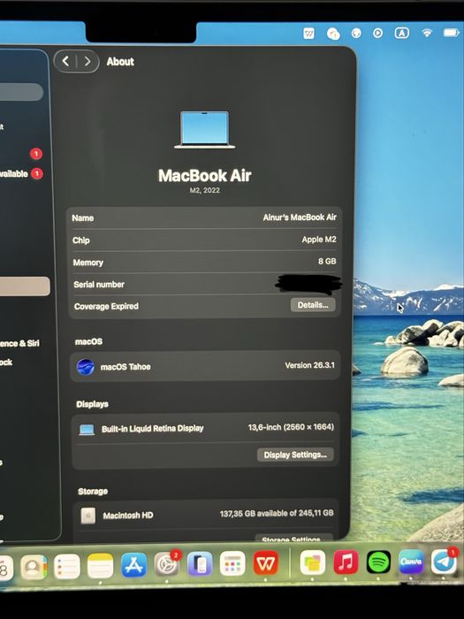 Macbook Air M2 2022. 8/256
