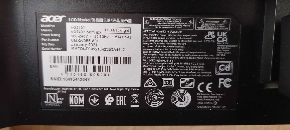 Монитор Acer Nitro VG240Y 165Hz