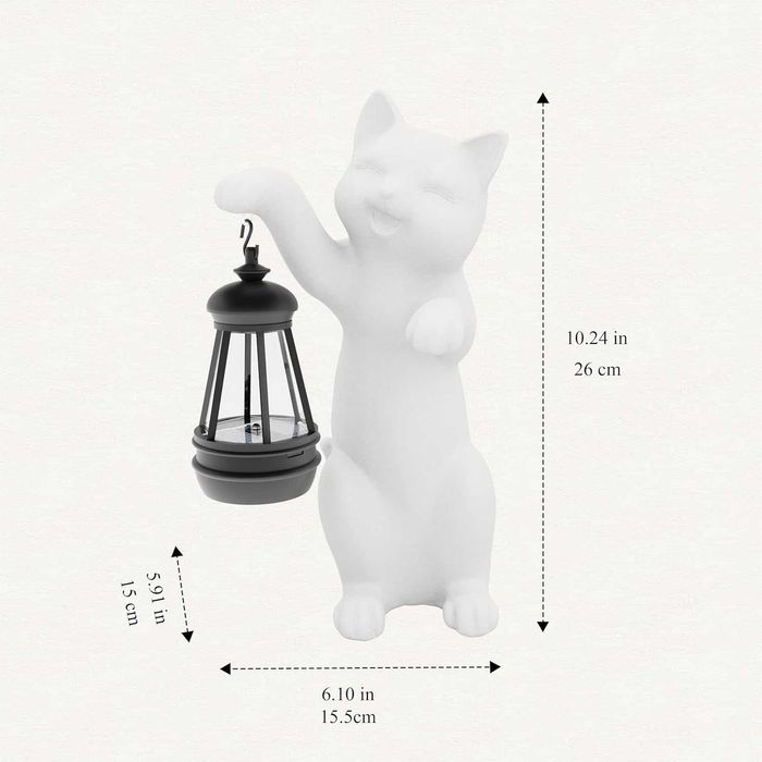 Статуя на котка от смола със соларен фенер - външни и вътрешни декор