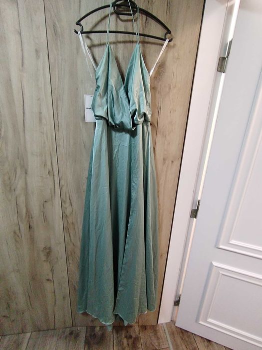 Тюркоазена сатенена рокля,размер 36, нова с етикет- 15€