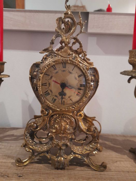 Ceas de șemineu și 2 sfesnice bronz masiv