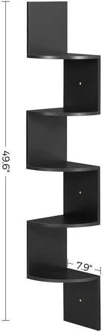 Raft pe colt, Vasagle, 5 polite, 126 × 20 × 20 cm, negru