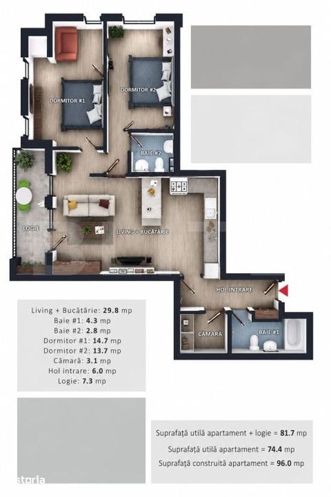 Apartament 3 camere, 2 bai, 2 balcoane, CF parcare subterana, boxa, Zo — fotografia 1