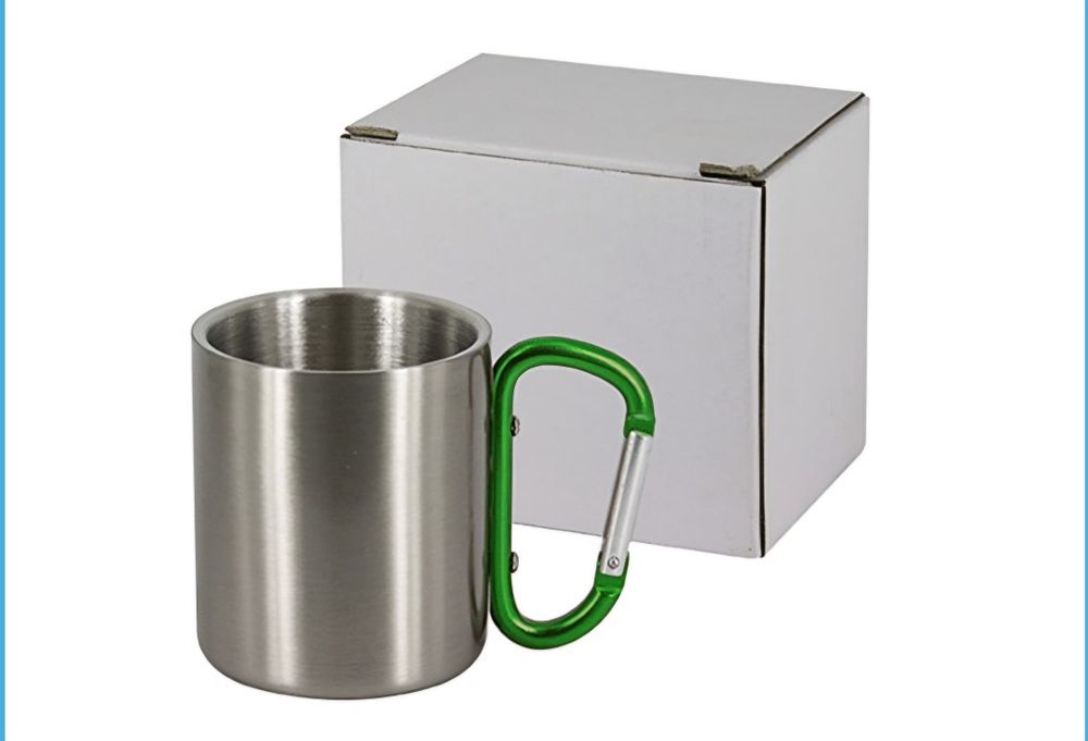 Сублимируема чаша от неръждаема стомана с цветна дръжка тип Карабинер