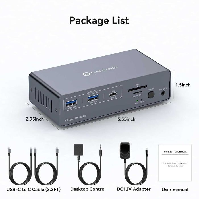 FQuanmap 4K120Hz USB C Докинг Станция KVM превключвател за 2 монитора