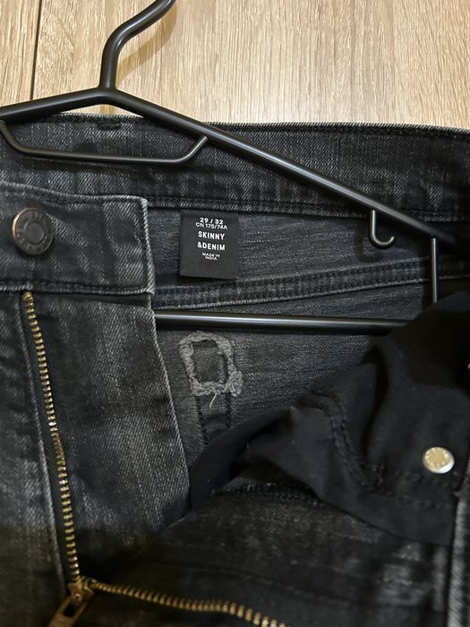 Blugi bărbați H&M &Denim, mărimea 29/32 (S), croi Skinny gri închis / negru spălăcit