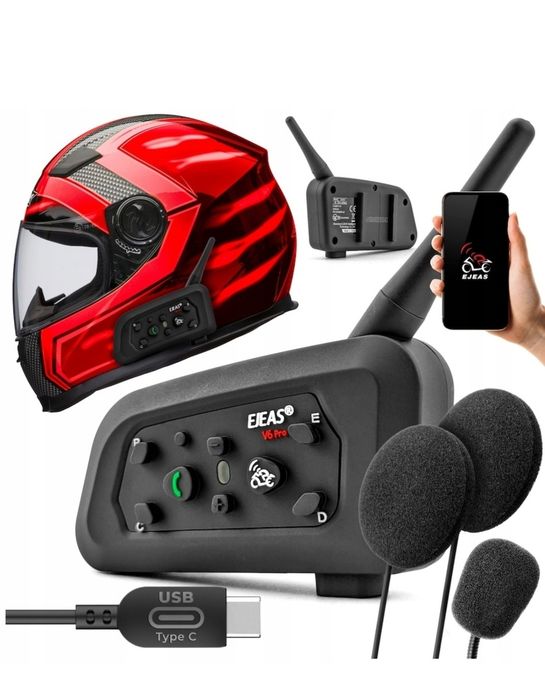 Intercom moto Ejeas V6 Pro Plus, Bluetooth 5.1, impermeabil IP67 Runcu ...