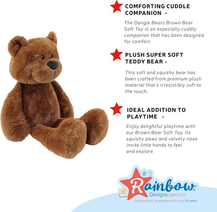Rainbow Designs Меко плюшено мече, играчка за малки деца, кафяво