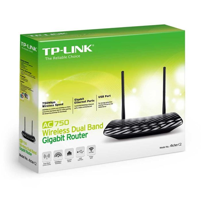 Router Gigabit Wireless WiFi TP-Link Archer C2 AC750 dual band 5GHz 802.11ac cu USB FTP