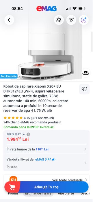 Robot de aspirare Xiaomi X20 aspirare si spalare simultana