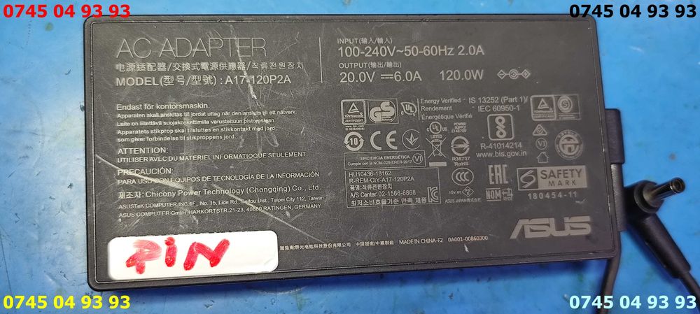 alimentator incarcator Asus cu pin 20v 6A 120w