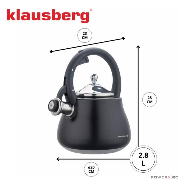 Ceainic, fierbator cu fluier, otel inoxidabil, negru cu elemente