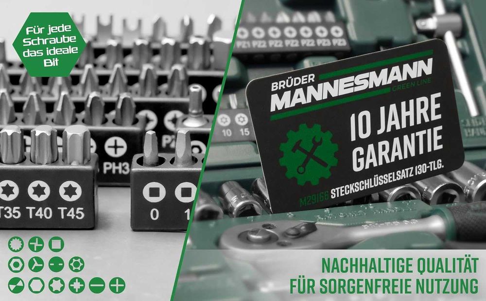 Комплект вложки с тресчотка Mannesmann 29166, 130 части, 6.3 мм - 1/4“
