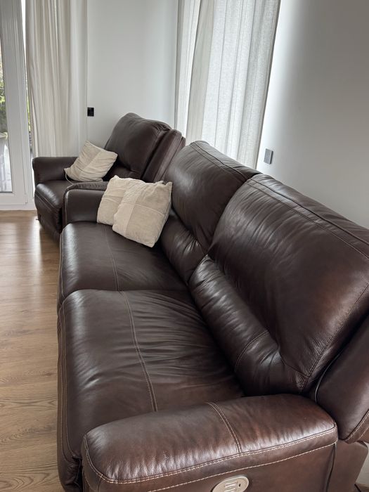 Canapea si fotoliu cu recliner din piele naturala- Mobexpert