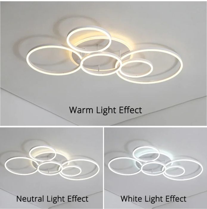 LED невисящи рингове 5бр+основа 140W дистанционно - бял, кафе, златист