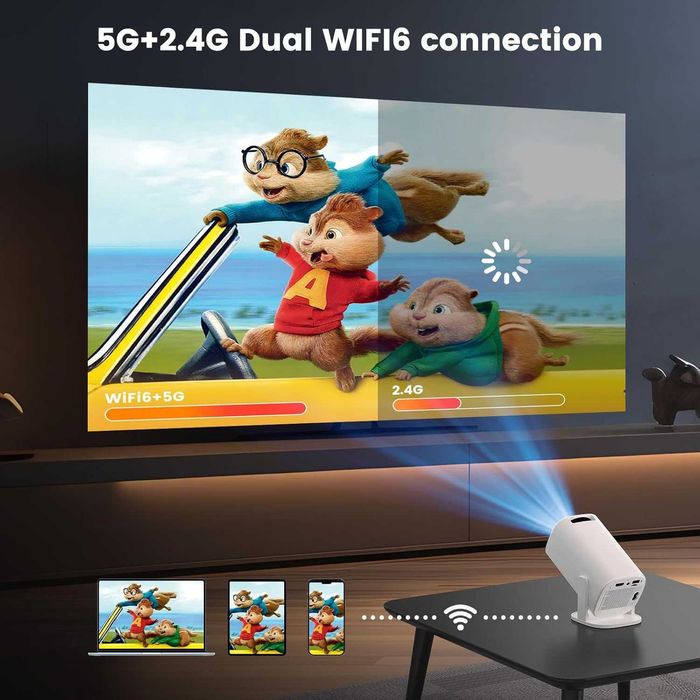 Преносим мини проектор, WIFI 6 и Bluetooth, 4K 1080P, автофокус