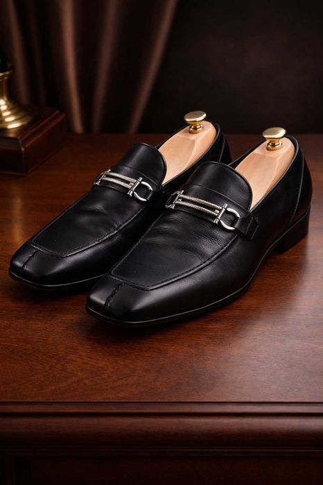 Salvatore Ferragamo Black Leather Horsebit Loafers – Made in Italy
